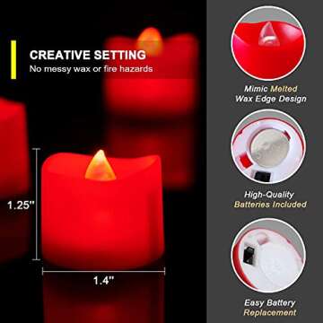 Homemory Red Tea Lights Candles Battery Operated, 200+Hour Flameless Flickering Fake Electric LED Colored Tealights Candles for Party, Wedding, Anniversary, Halloween, Christmas, 24-Pack