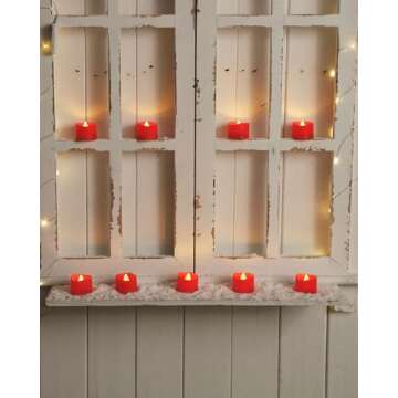 Homemory Red Tea Lights Candles Battery Operated, 200+Hour Flameless Flickering Fake Electric LED Colored Tealights Candles for Party, Wedding, Anniversary, Halloween, Christmas, 24-Pack