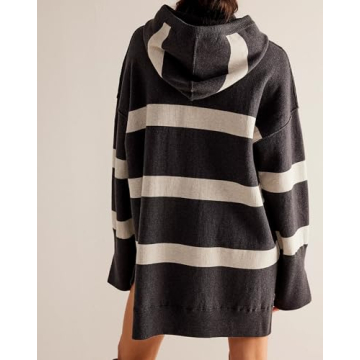 Trendy Striped Hooded Sweater Dress for Women Oversized