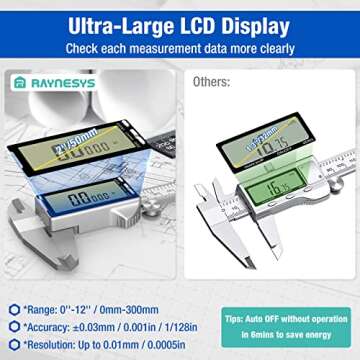 Raynesys Digital Caliper with Micrometer Caliper with Large LCD Screen, Digital Caliper Measuring Tool for Professionals and Hobbyists, Jewelers, Hobbyists, Woodworkers or DIY, Silver