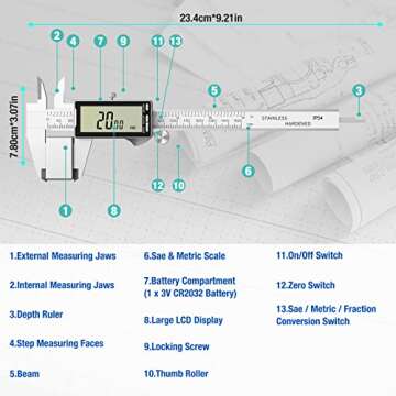 Raynesys Digital Caliper with Micrometer Caliper with Large LCD Screen, Digital Caliper Measuring Tool for Professionals and Hobbyists, Jewelers, Hobbyists, Woodworkers or DIY, Silver