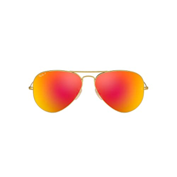 Ray-Ban RB3025 Classic Aviator Sunglasses in Matte Gold with Polarized Brown Mirror Red - A Timeless...