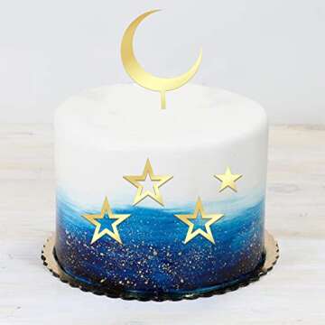 Gyufise 7Pcs Acrylic Moon Star Cupcake Toppers for Parties