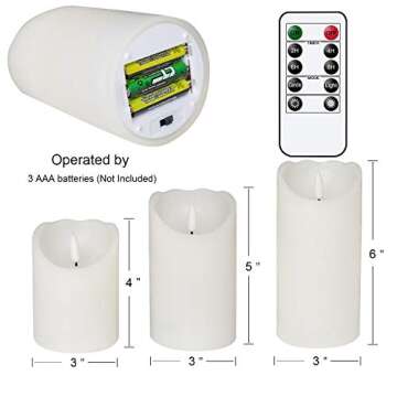 Eldnacele Flameless Flickering Candles with Remote Timer, 3D Wick Real Wax Battery Operated White Pi...