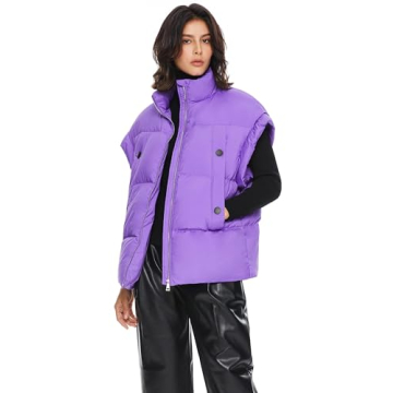 Orolay Women's Puffer Down Vest Oversized Warm Sleeveless Jacket Fashion Quilted Outerwear Gilet with Stand Collar Purple Small