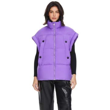 Orolay Women's Puffer Down Vest Oversized Warm Sleeveless Jacket Fashion Quilted Outerwear Gilet with Stand Collar Purple Small