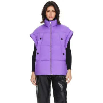 Orolay Women's Puffer Down Vest Oversized Warm Sleeveless Jacket Fashion Quilted Outerwear Gilet with Stand Collar Purple Small