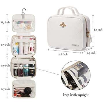 LACATTURA Hanging Toiletry Bag for Women, Leather Travel Makeup Bag, Large Cosmetic Organizer, 4 Lay...