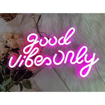 Slardar Good Vibes Only Neon Signs, Pink Letter Neon Light for Bedroom/Dorm Room/Girl Caves Wall Dec...
