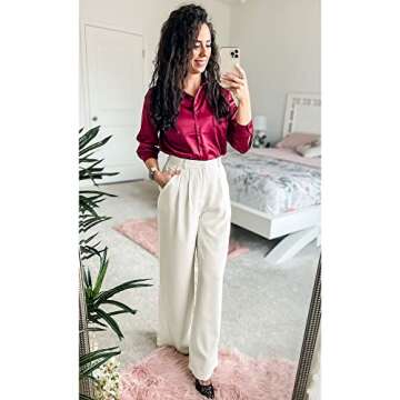 GRAPENT Summer Pants Women Stretchy Work Pants for Women Slacks for Women Work Casual Women Business Pants White Pants High Waisted Trousers Color Vanilla Ice Size Medium Size 8 Size 10