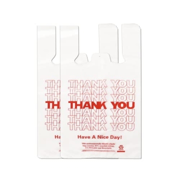 YoYoRain 100 PCS White Thank You T-Shirt Shopping Bags Durable Grocery Bags