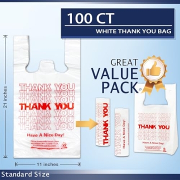 YoYoRain White Thank You T-Shirt Grocery Bags 100PCS