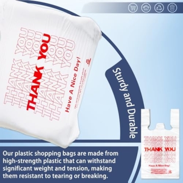 YoYoRain White Thank You T-Shirt Grocery Bags 100PCS