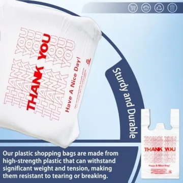 YoYoRain White Thank You T-Shirt Grocery Bags 100PCS