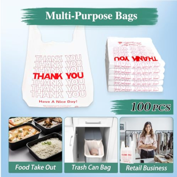 YoYoRain White Thank You T-Shirt Grocery Bags 100PCS