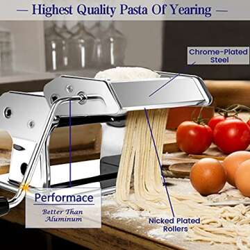 Pasta Maker Machine - Heavy Duty Steel Construction - 150 Roller with Pasta Cutter - 7 Adjustable Th...
