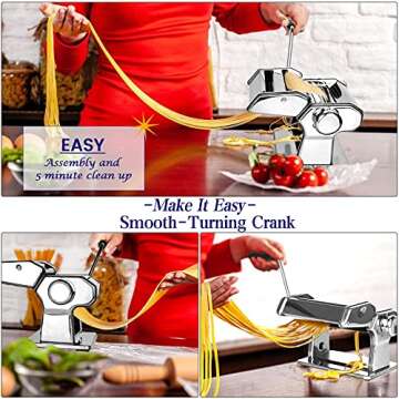 Pasta Maker Machine - Heavy Duty Steel Construction - 150 Roller with Pasta Cutter - 7 Adjustable Thickness Settings, Hand Crank and Instructions