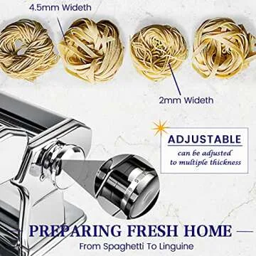 Pasta Maker Machine - Heavy Duty Steel Construction - 150 Roller with Pasta Cutter - 7 Adjustable Thickness Settings, Hand Crank and Instructions