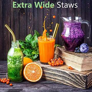 Vinaco 8.5" and 10.5" Big Smoothie Straws & Milkshake Straws, 4 Pack Food-grade Stainless Steel Straws 0.4" Wide Mouth Straw for Smoothie, Milkshakes, Thick Drinks, Gold Metal Straws Reusable
