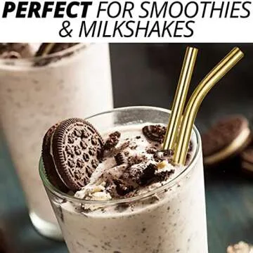 Vinaco 8.5" and 10.5" Big Smoothie Straws & Milkshake Straws, 4 Pack Food-grade Stainless Steel Straws 0.4" Wide Mouth Straw for Smoothie, Milkshakes, Thick Drinks, Gold Metal Straws Reusable