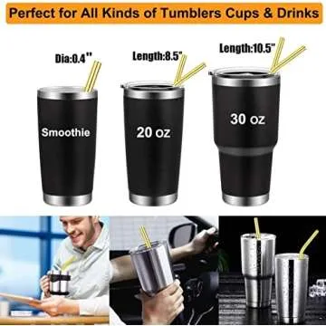 Vinaco 8.5" and 10.5" Big Smoothie Straws & Milkshake Straws, 4 Pack Food-grade Stainless Steel Straws 0.4" Wide Mouth Straw for Smoothie, Milkshakes, Thick Drinks, Gold Metal Straws Reusable