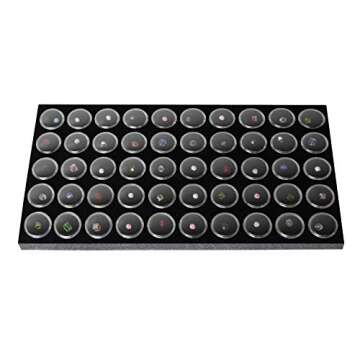 Ikee Design Jewelry Storage Tray Insert, 50 Gemstone Display Jars, Black Foam Liner, Home Organization, 14 1/4 x 7 3/4 x 3/4 in