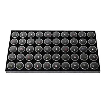 Ikee Design Jewelry Storage Tray Insert, 50 Gemstone Display Jars, Black Foam Liner, Home Organization, 14 1/4 x 7 3/4 x 3/4 in
