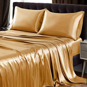 SiinvdaBZX Queen Satin Sheet Set - 4PC Soft Gold Luxury Bedding