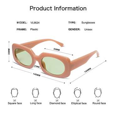 VANLINKER Rectangle Sunglasses for Women Retro Trendy Fashion Eyewear Narrow Thin Square Frame UV400 Protection VL9624 Pink