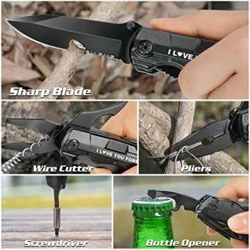 Gifts for Boyfriend Husband,Multitool Pocket Knife "I LOVE YOU",Anniversary Birthday Christmas Valentines Day Gifts for Him,Unique Camping Hunting Cycling Gift Ideas for Men