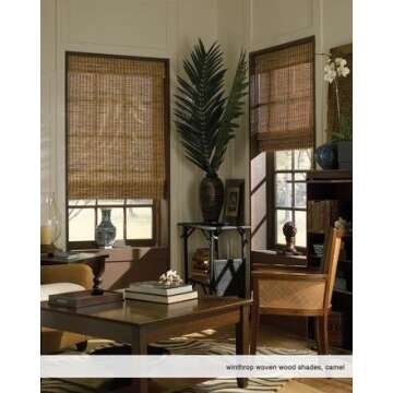 Cordless Woven Wood Roman Shades, 39W x 72H, Ashbury Camel, Sizes 20-72 Wide and 24-72 High