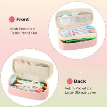 Tergopa Pencil Case Aesthetic Pencil Bag with Zipper Pencil Pouch Big for Girls Kids Teens Adults Stationery Pencil Case Organizer for School Pink