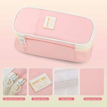 Tergopa Pencil Case Aesthetic Pencil Bag with Zipper Pencil Pouch Big for Girls Kids Teens Adults Stationery Pencil Case Organizer for School Pink