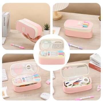 Tergopa Pencil Case Aesthetic Pencil Bag with Zipper Pencil Pouch Big for Girls Kids Teens Adults Stationery Pencil Case Organizer for School Pink