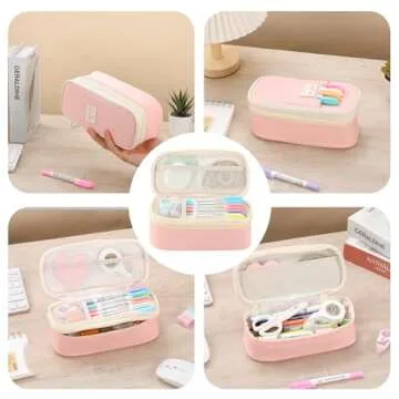 Tergopa Pencil Case Aesthetic Pencil Bag with Zipper Pencil Pouch Big for Girls Kids Teens Adults Stationery Pencil Case Organizer for School Pink