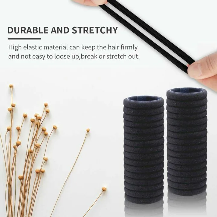 Black Hair Ties - 100PCS No Damage Elastic Bands