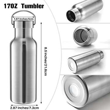 10 Pack 17oz Stainless Steel Sports Water Bottle Double Wall Insulated Bottle with Handle and Vacuum...