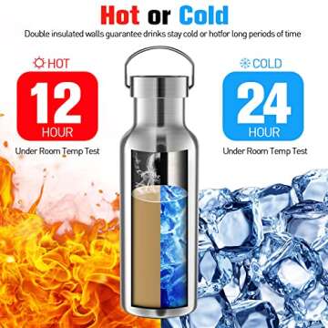 10 Pack 17oz Stainless Steel Sports Water Bottle Double Wall Insulated Bottle with Handle and Vacuum Seal Leakproof Lid for Cyclists Runners Hikers Beach Goers Picnics Camping Gift (Silver)