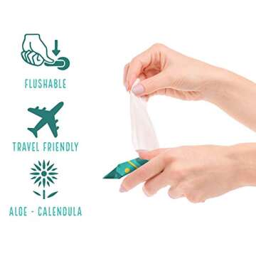 Flushable Wet Wipes for Travel - Travel Flushable Wipes with Soothing Aloe and Calendula - Toilet Wipes Flushable - 12 Packs of 15 Count Each - 180 Wipes Total