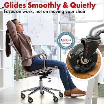 Office Chair Wheels Replacement Set - Soft Desk Chair Casters for Wood Hardwood Floors & Carpet - He...