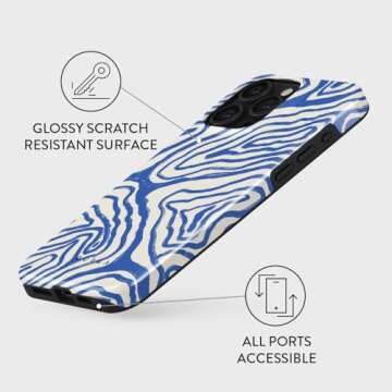 BURGA Phone Case for iPhone 15 Pro Max - Cute, Trendy, Aesthetic, Pattern Phone Cover, Hard Shell Protection - fits Apple iPhone 15 Pro Max Case for Women Men, Blue Ocean Waves