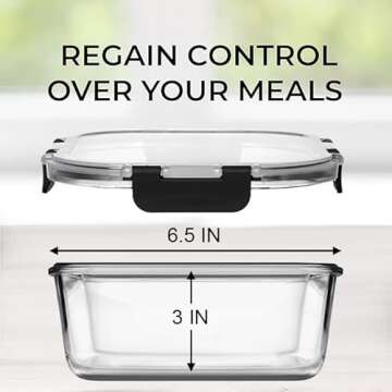 2 LARGE 1200ML / 42 Oz Glass Food Storage Containers w/Airtight Lids - Microwave/Oven/Freezer & Dish...