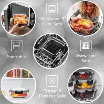 2 LARGE 1200ML / 42 Oz Glass Food Storage Containers w/Airtight Lids - Microwave/Oven/Freezer & Dishwasher Safe - BPA/PVC Free + Leak Proof - Ideal for Baking & Storing food. Keeps Food Fresh longer