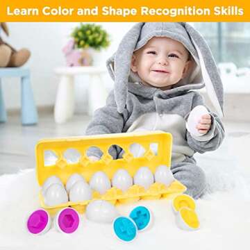 ThinkMax Matching Eggs Toys for Toddlers 1 2 3 Year Olds, 12 Pack Easter Eggs Baby Color Shape Recognition Sorting & Stacking Learning Toys