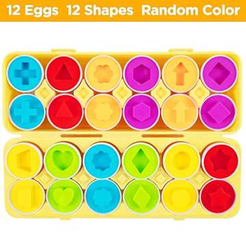 ThinkMax Matching Eggs Toys for Toddlers 1 2 3 Year Olds, 12 Pack Easter Eggs Baby Color Shape Recognition Sorting & Stacking Learning Toys