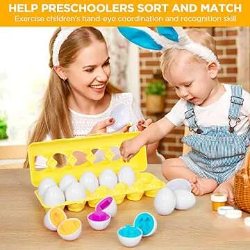 ThinkMax Matching Eggs Toys for Toddlers 1 2 3 Year Olds, 12 Pack Easter Eggs Baby Color Shape Recognition Sorting & Stacking Learning Toys
