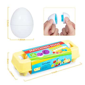 ThinkMax Matching Eggs Toys for Toddlers 1 2 3 Year Olds, 12 Pack Easter Eggs Baby Color Shape Recognition Sorting & Stacking Learning Toys