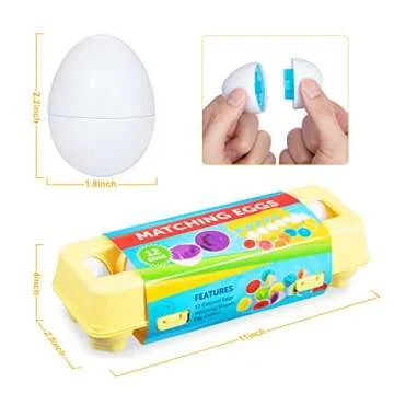 ThinkMax Matching Eggs Toys for Toddlers 1 2 3 Year Olds, 12 Pack Easter Eggs Baby Color Shape Recognition Sorting & Stacking Learning Toys