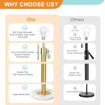 Lamp Modern Set of 2: 22" to 30" Height Adjustable Pull Chain Switch for Living Room Bedroom End Table, Marble Base White Linen Shade Golden Pole Nightstand Lamp Brass for Office, Bedside Table