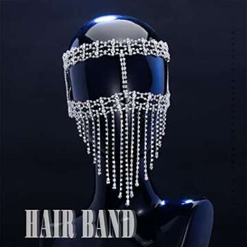Fdesigner Vintage Mask Head Chain Rhinestone Masquerade Headpieces Costume Hair Jewelry Flapper 1920...